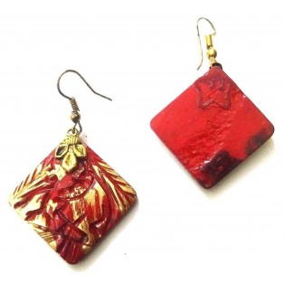 Handmade Painted Wooden Wood Earrings Jhumki Ethnic Chic Boho Drop Long EA297